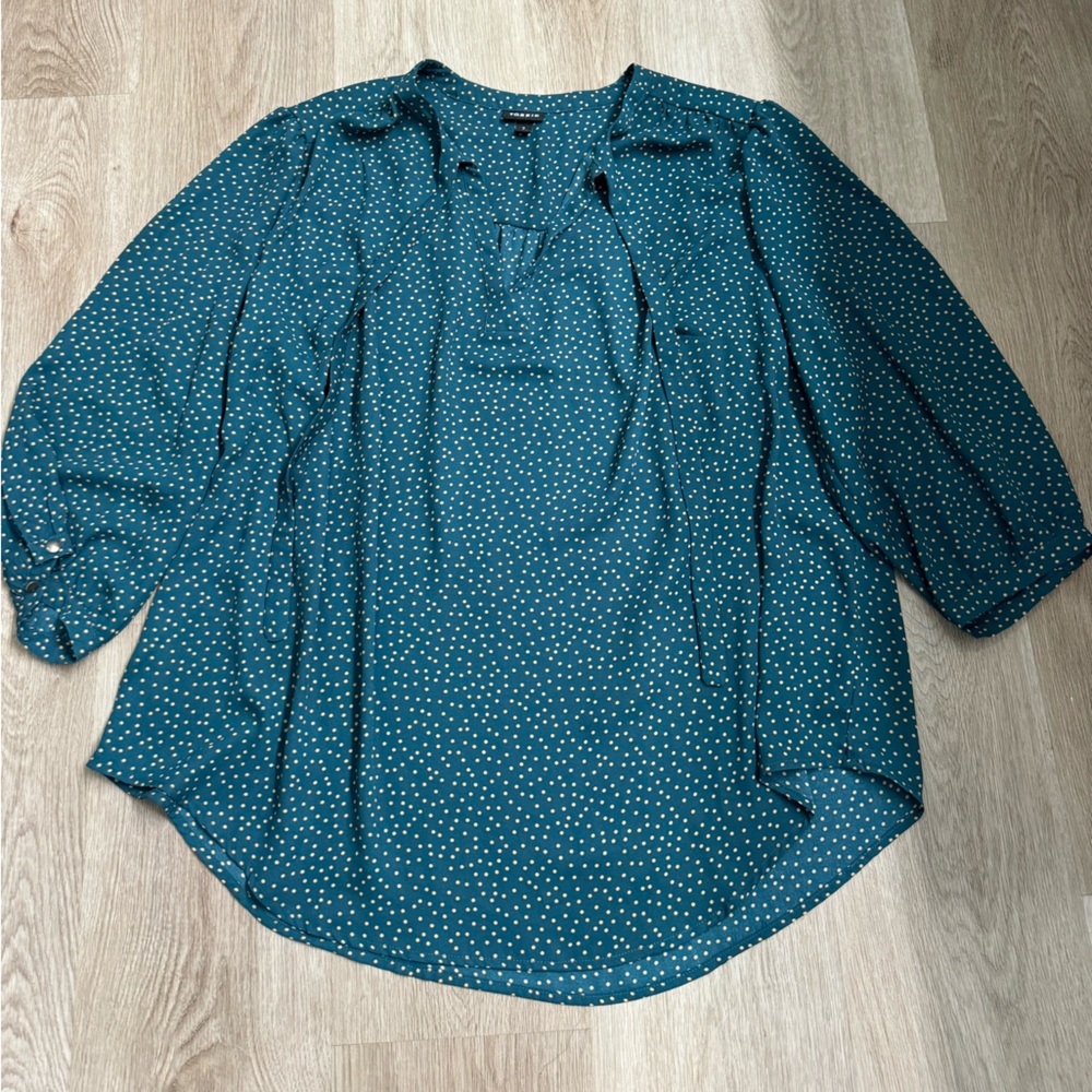 Torrid Green and White Puff Sleeve Blouse